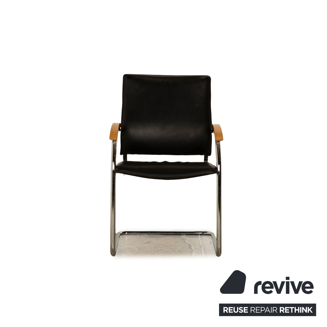 6er Garnitur Thonet S 74 Leder Stuhl Schwarz Vintage Freischwinger