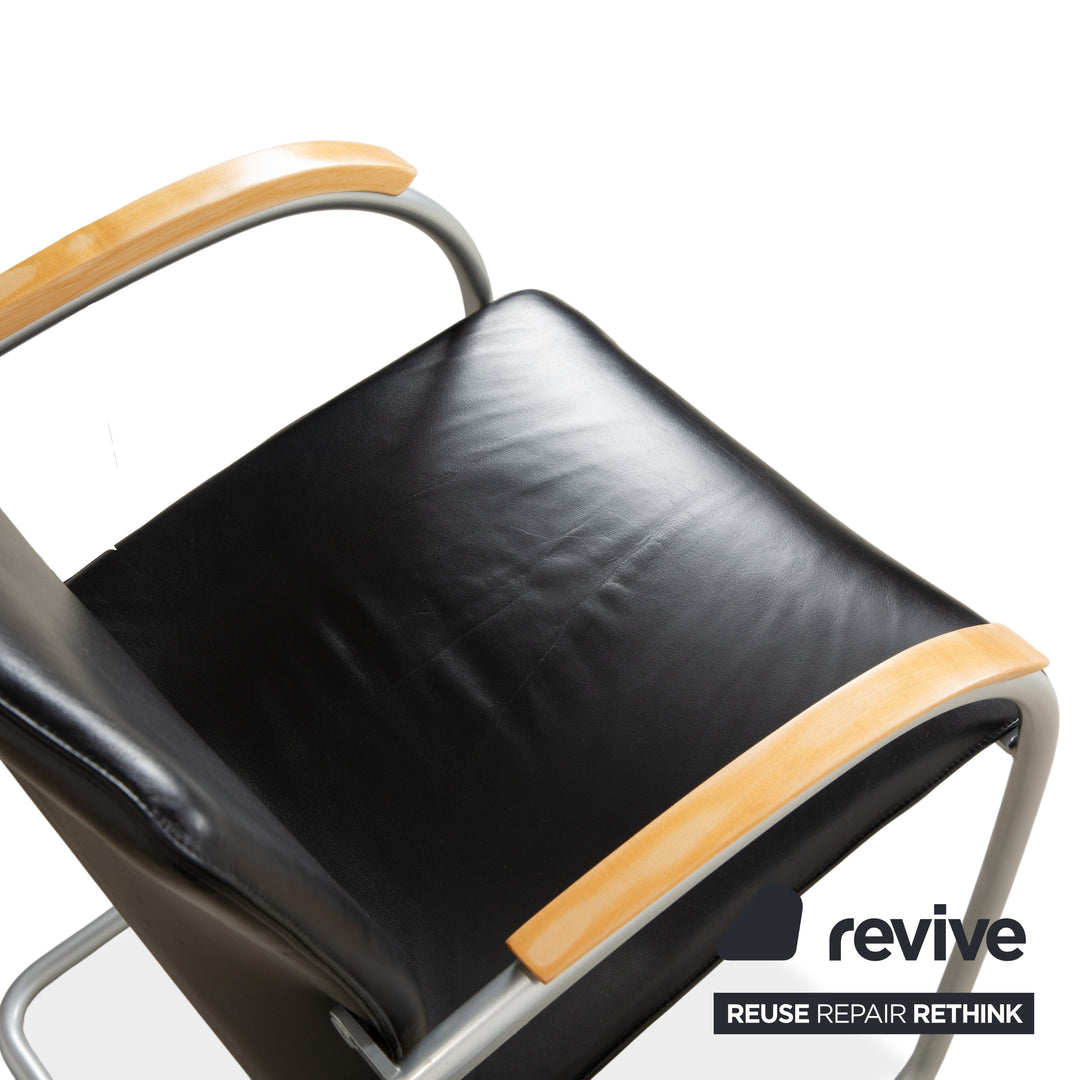 6er Garnitur Thonet S 79 Leder Stuhl Schwarz