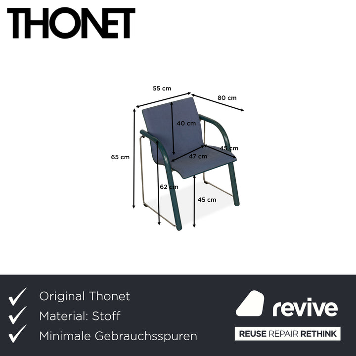 Set of 6 Thonet S320 fabric chairs, blue and grey