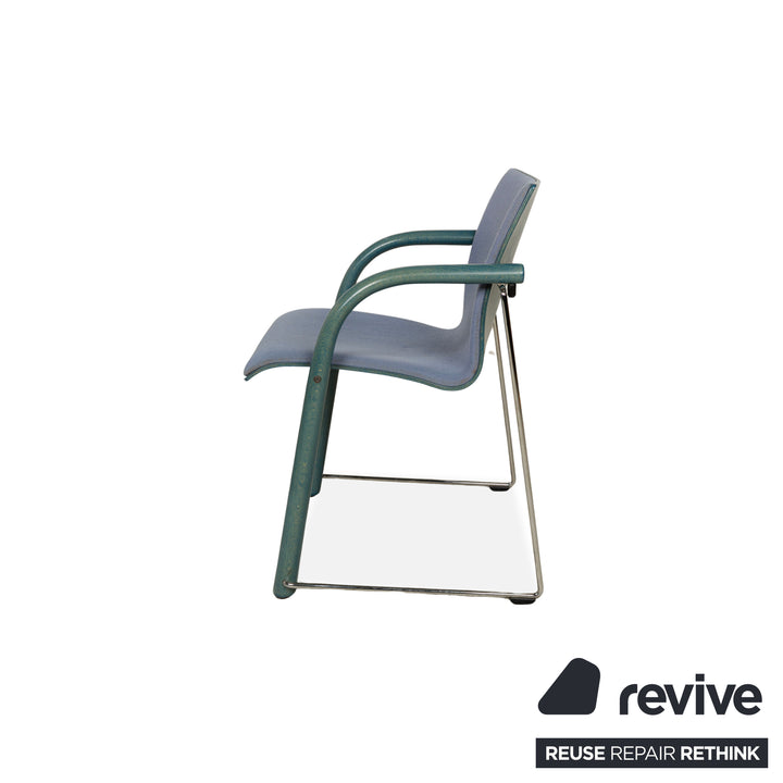 Set of 6 Thonet S320 fabric chairs, blue and grey