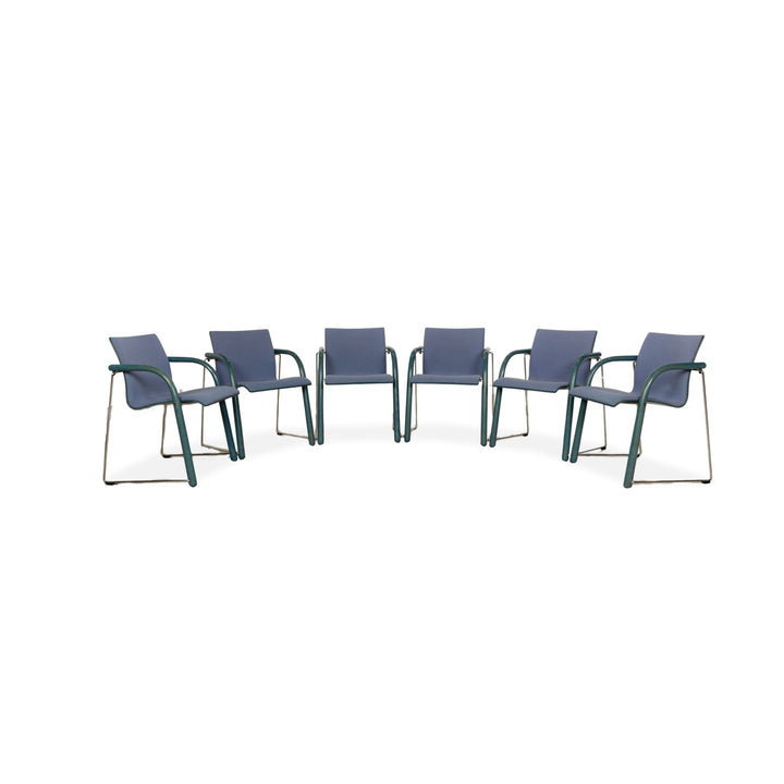 6er Garnitur Thonet S320 Stoff Stuhl Blau Grau