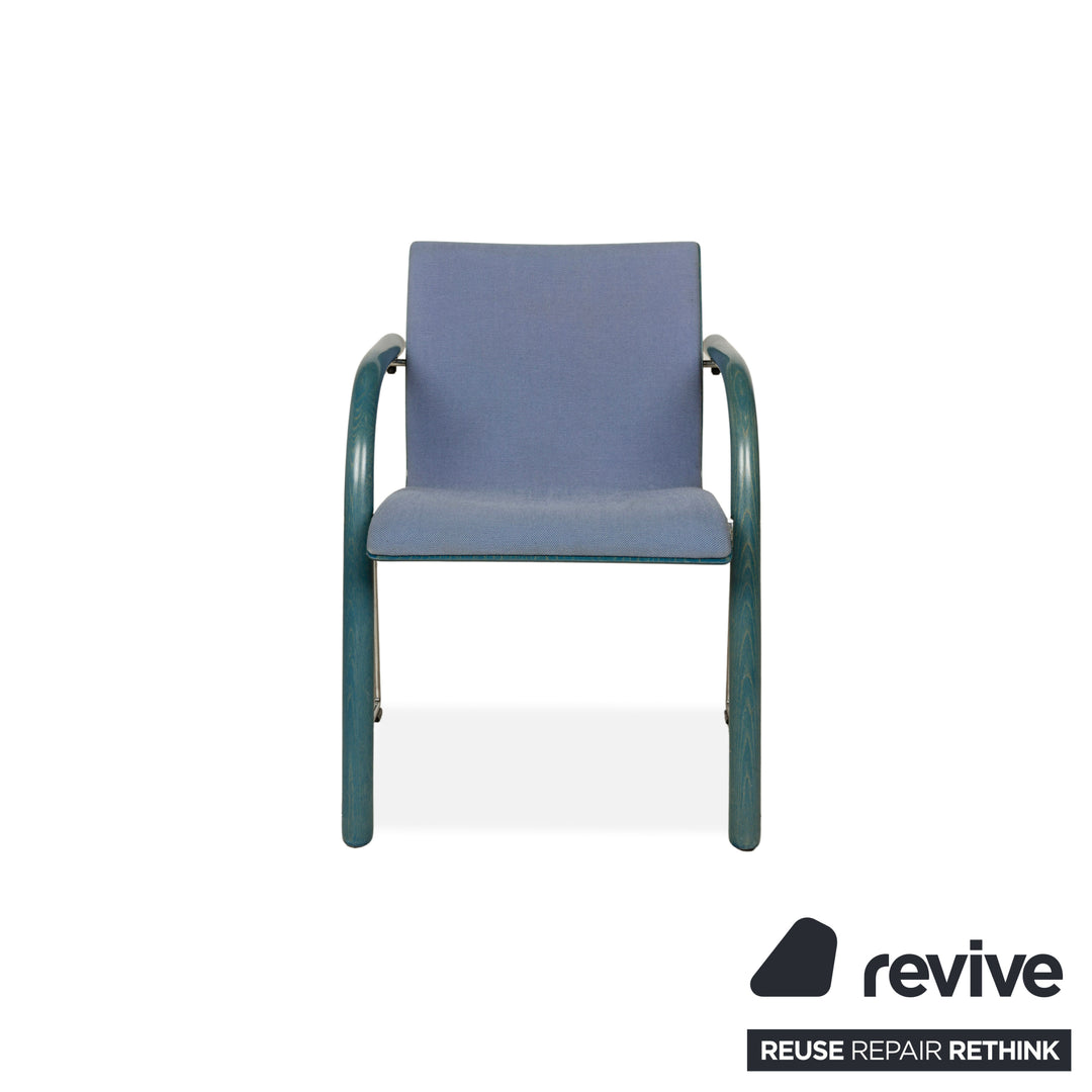 Set of 6 Thonet S320 fabric chairs, blue and grey