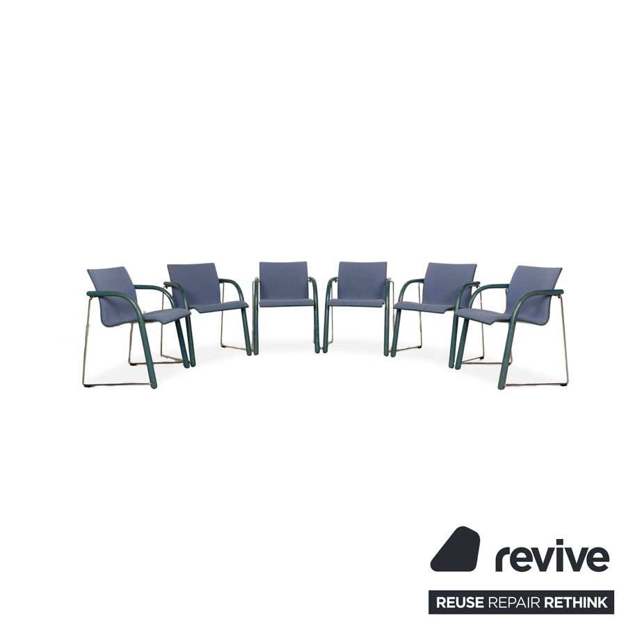 Set of 6 Thonet S320 fabric chairs, blue and grey