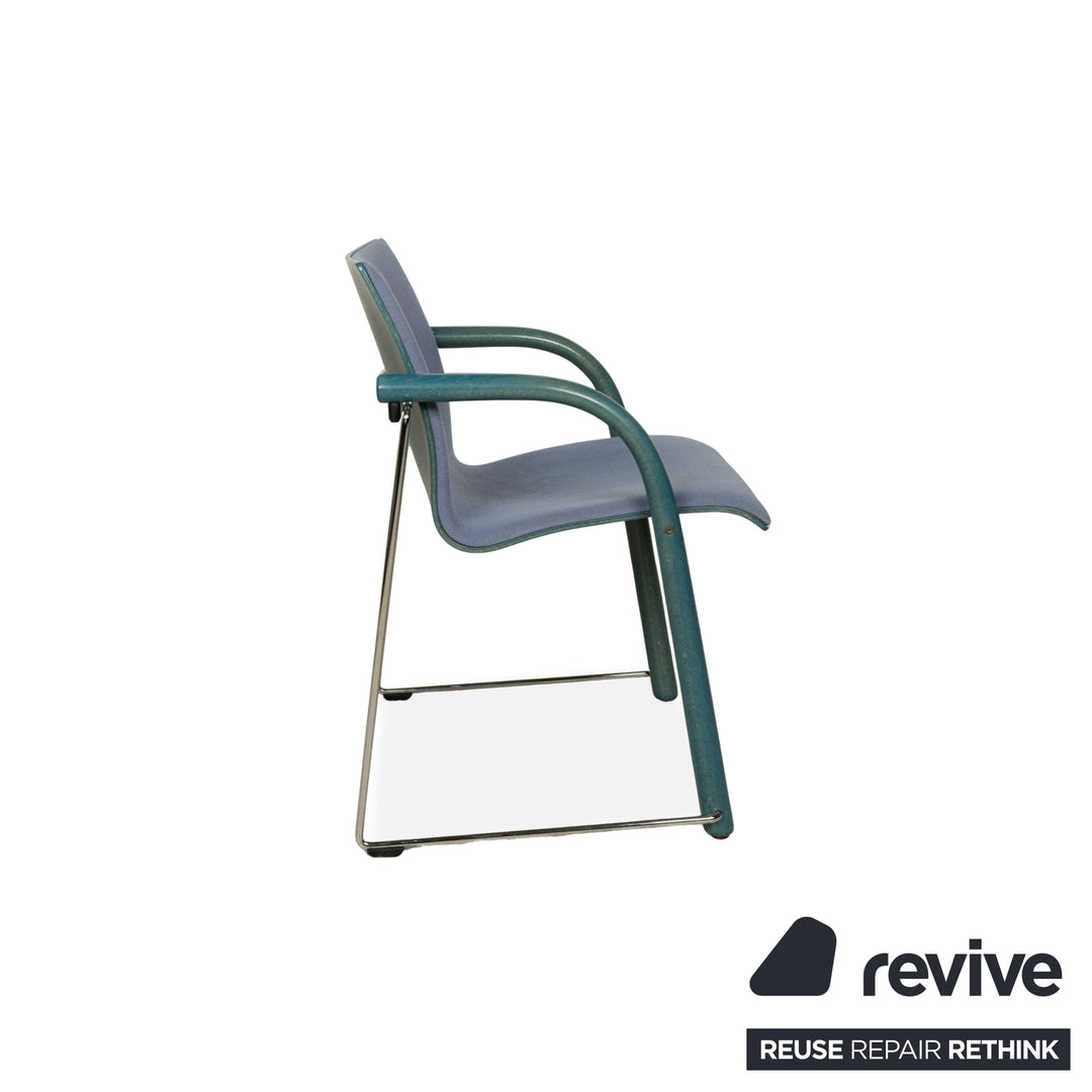 6er Garnitur Thonet S320 Stoff Stuhl Blau Grau