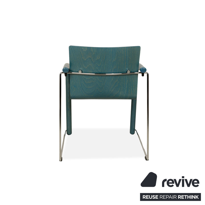 Set of 6 Thonet S320 fabric chairs, blue and grey