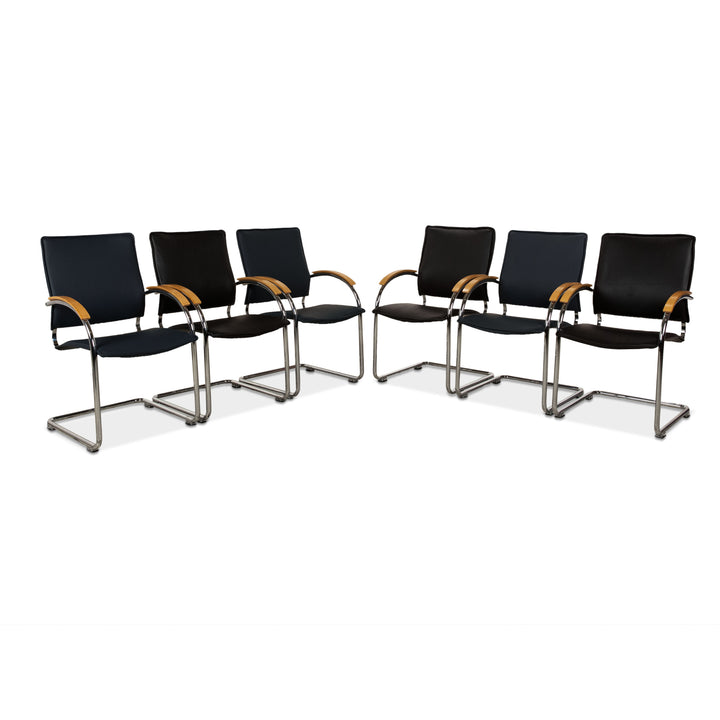 Set of 6 Thonet S74 Leather Chairs Blue Black Dining Room