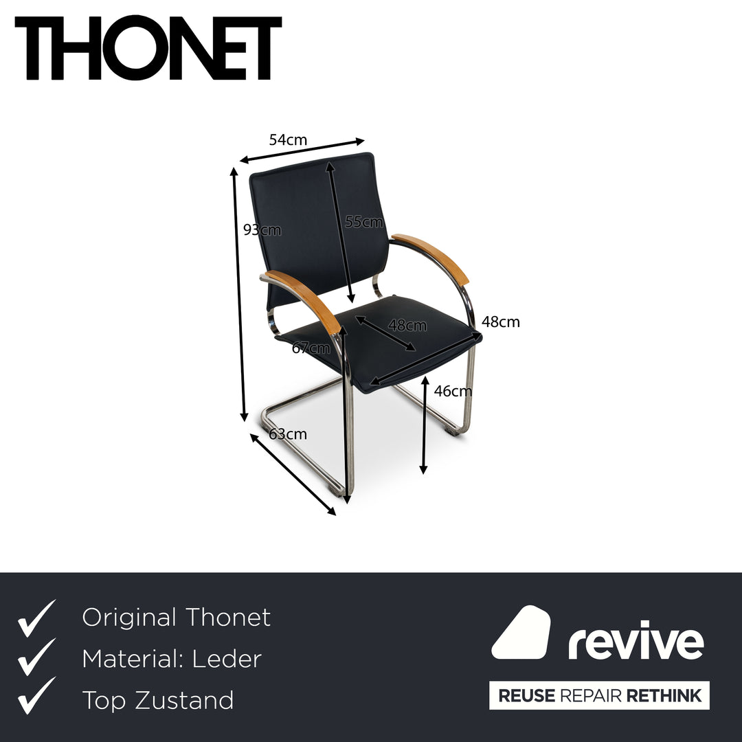 Set of 6 Thonet S74 Leather Chairs Blue Black Dining Room