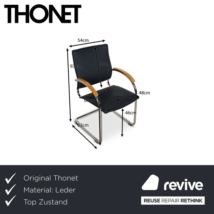 Set of 6 Thonet S74 Leather Chairs Blue Black Dining Room