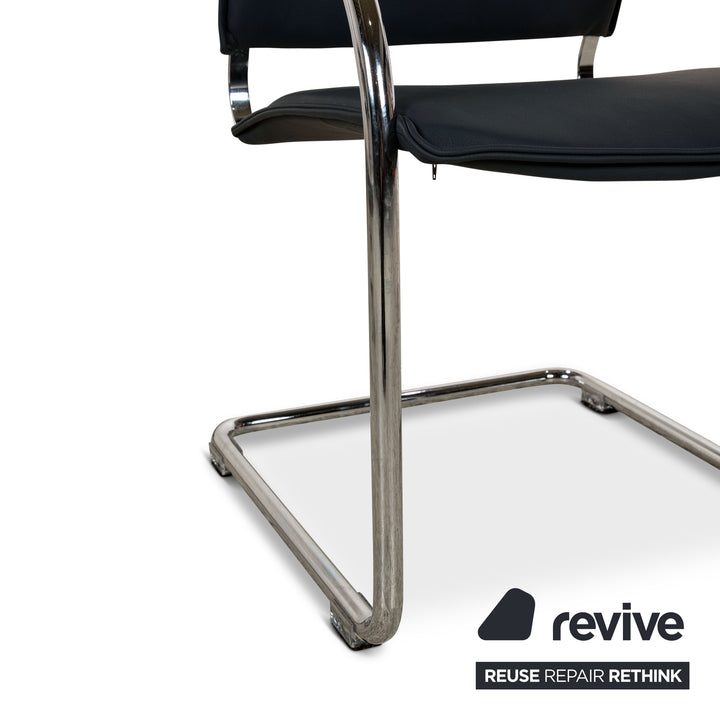 6er Garnitur Thonet S74 Leder Stuhl Blau Schwarz Esszimmer