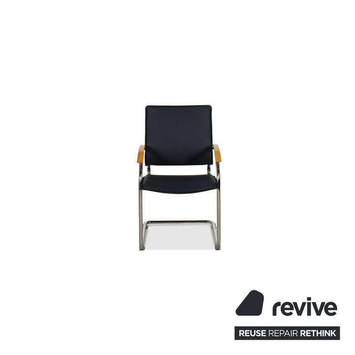 Set of 6 Thonet S74 Leather Chairs Blue Black Dining Room