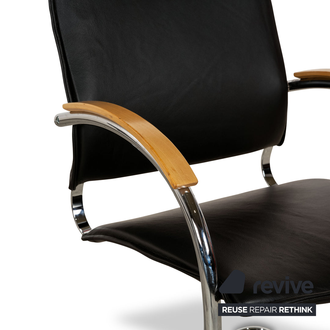 Set of 6 Thonet S74 Leather Chairs Blue Black Dining Room