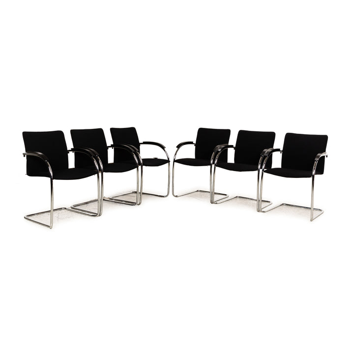 Set of 6 Thonet S78/S79 Fabric Chairs Black Feischwinger