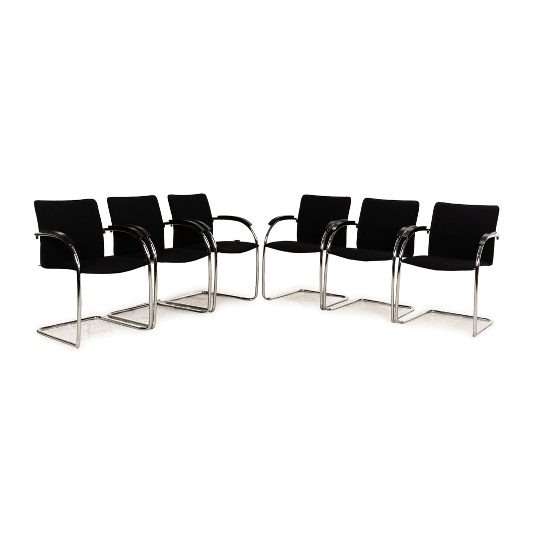6er Garnitur Thonet S78/S79 Stoff Stuhl Schwarz Feischwinger