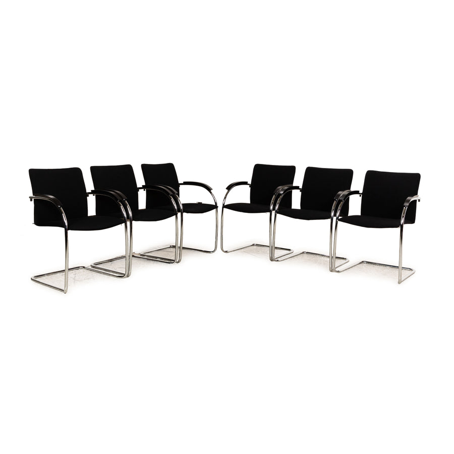 6er Garnitur Thonet S78/S79 Stoff Stuhl Schwarz Feischwinger