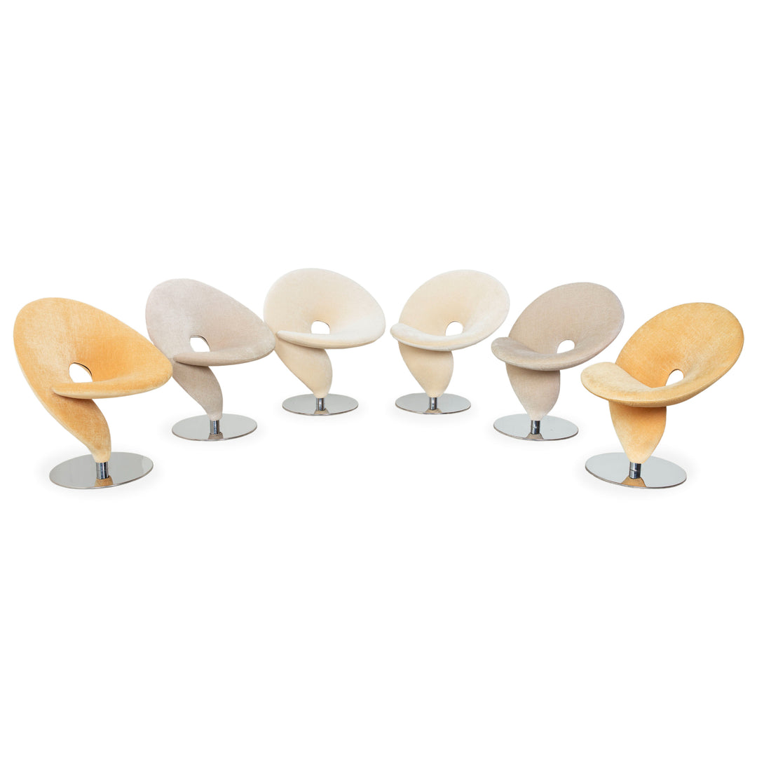 6-piece set Tonon Question Mark fabric chair cream beige taupe dining room swivel function