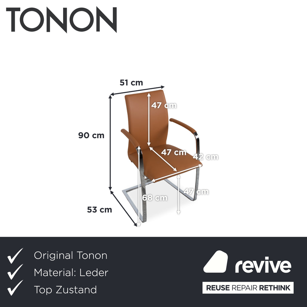 6er Garnitur Tonon Swing Leder Chrom Stuhl Braun Cognac