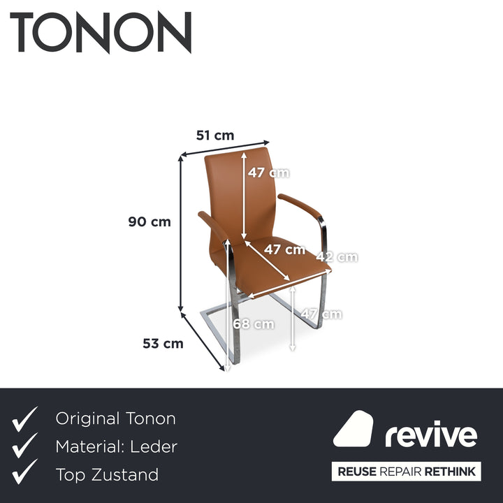 6er Garnitur Tonon Swing Leder Chrom Stuhl Braun Cognac