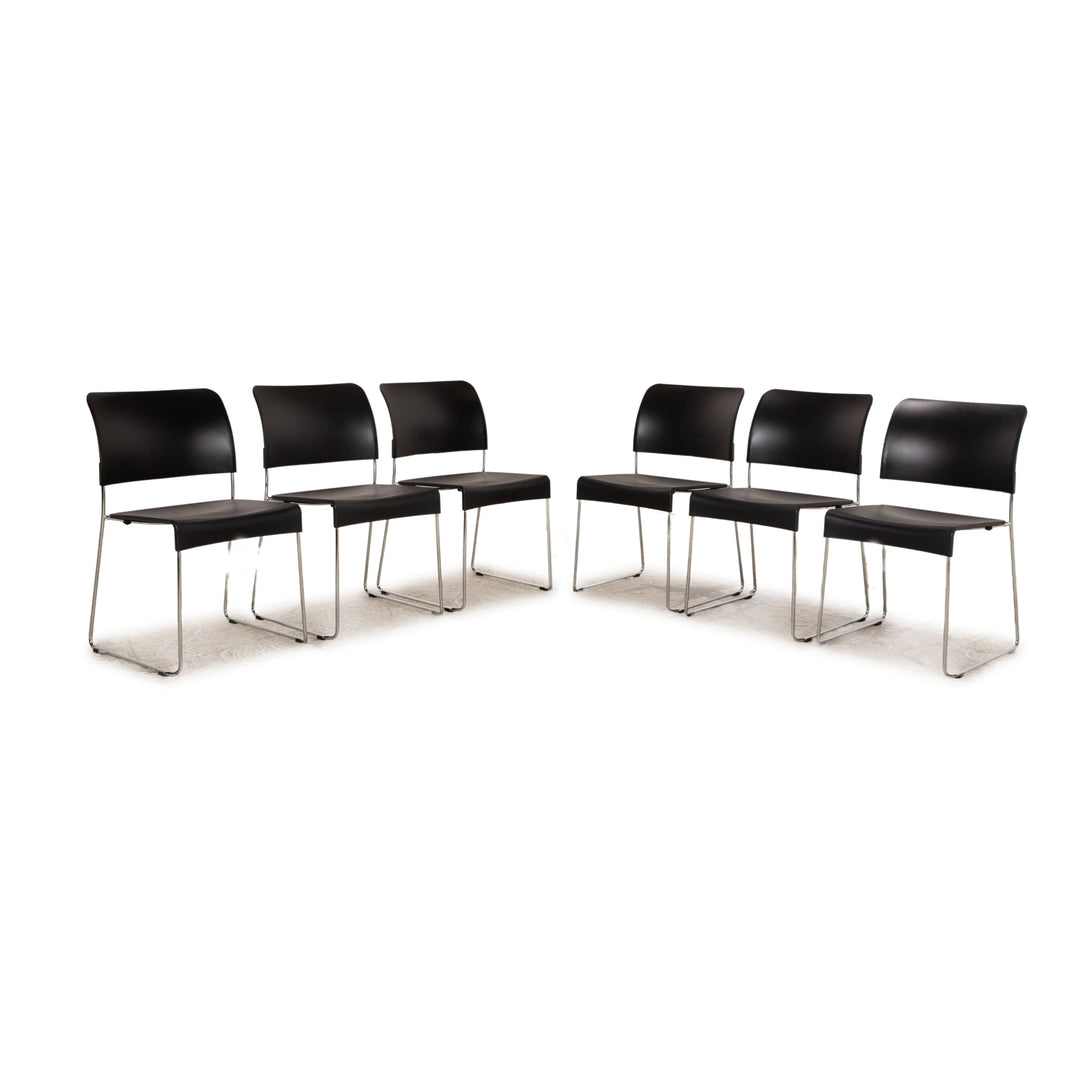 Lot de 6 chaises Vitra SIM en plastique noir