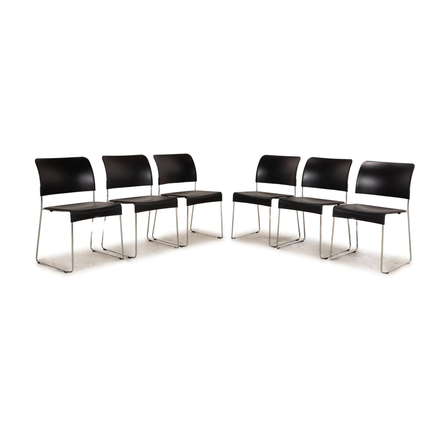 Set of 6 Vitra SIM plastic chairs black