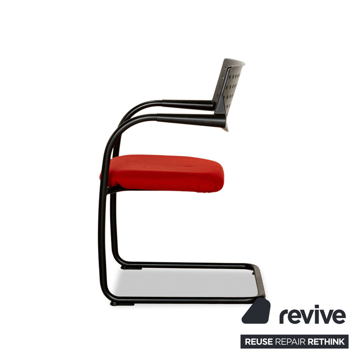 Lot de 6 chaises en tissu Vitra Visavis rouge noir