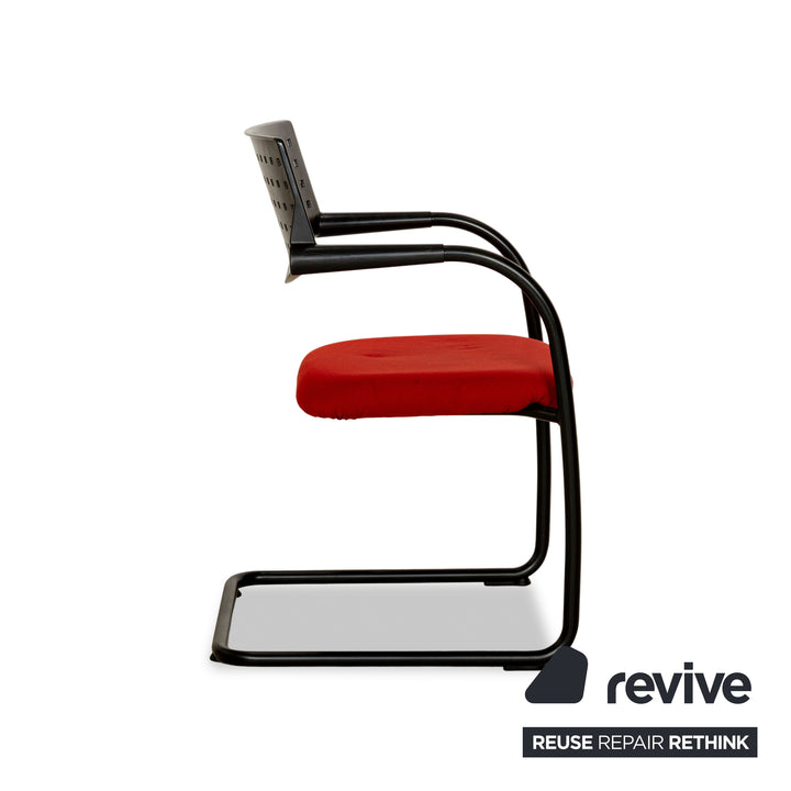 Lot de 6 chaises en tissu Vitra Visavis rouge noir