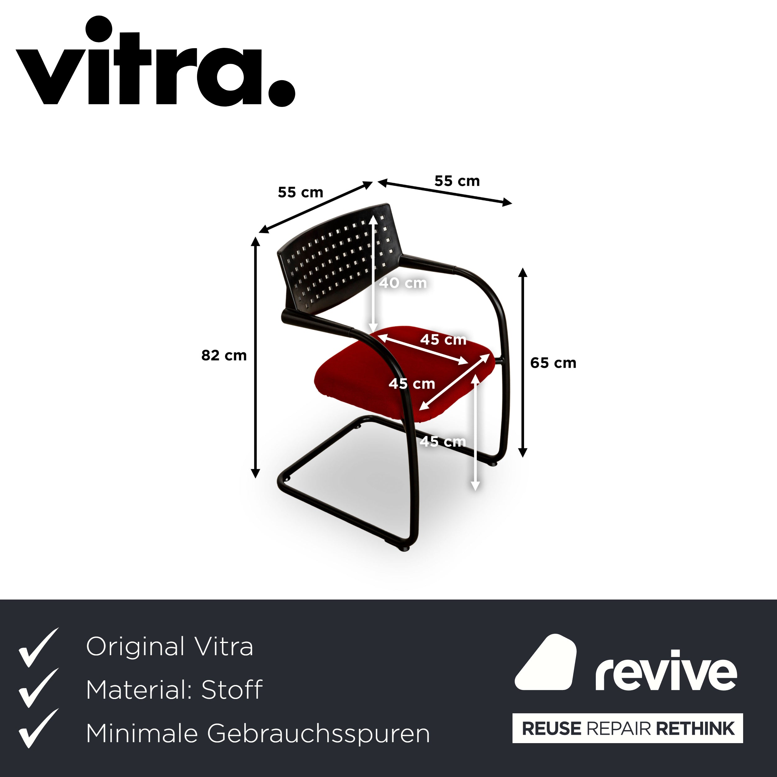 6er Garnitur Vitra Visavis Stoff Stuhl Rot Schwarz