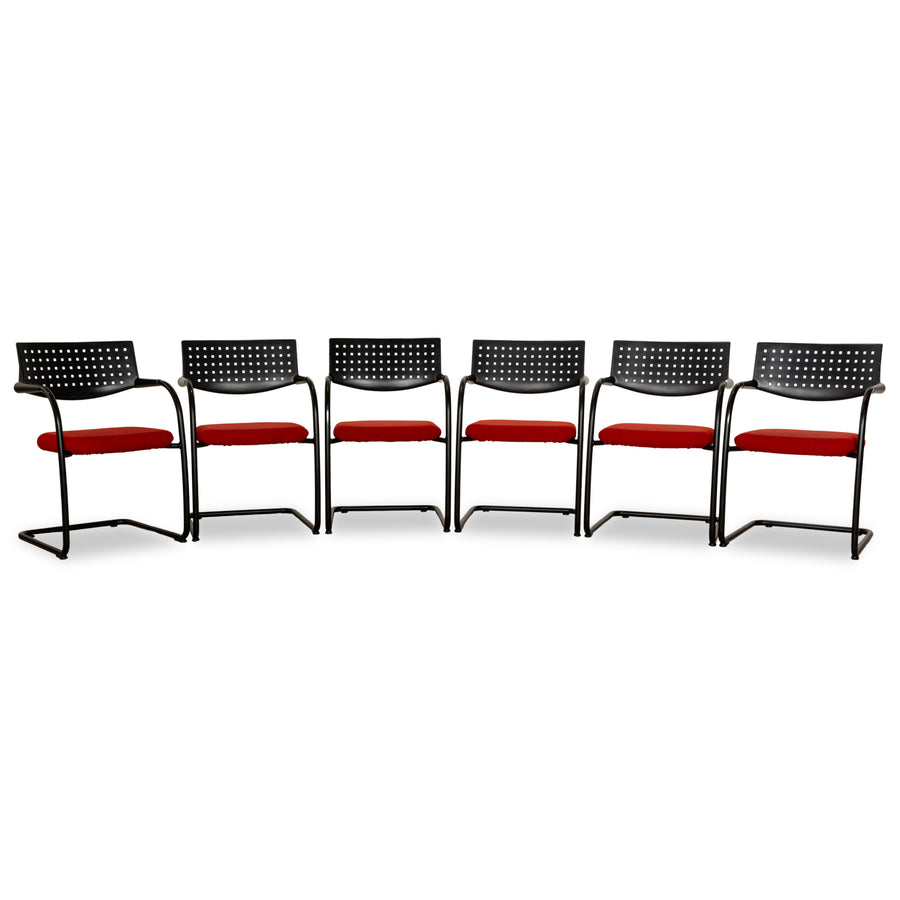 Set of 6 Vitra Visavis fabric chairs red black