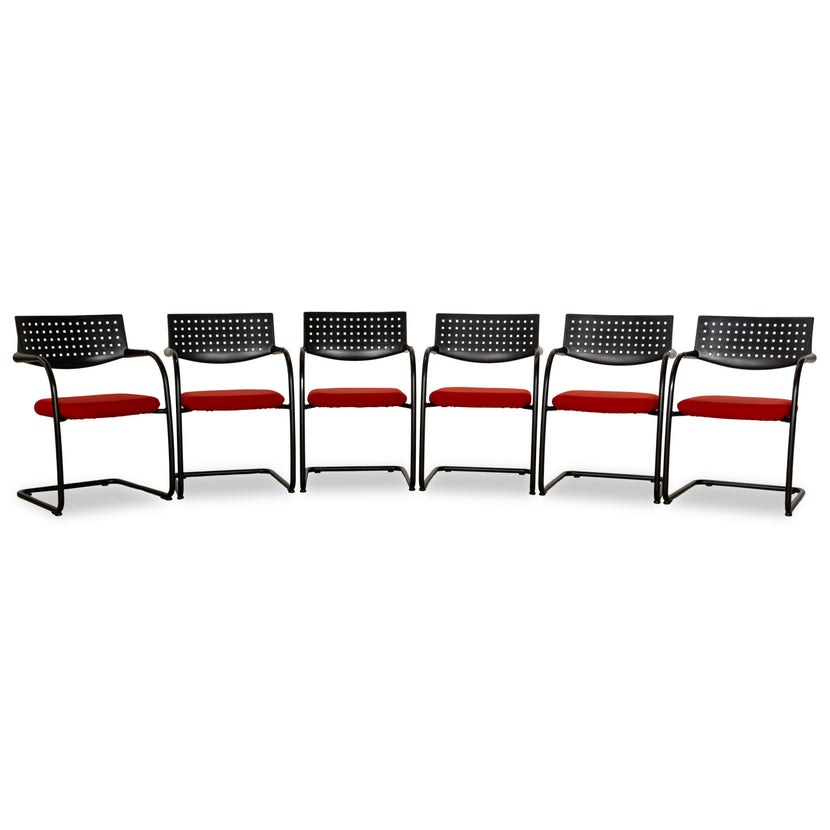 6er Garnitur Vitra Visavis Stoff Stuhl Rot Schwarz