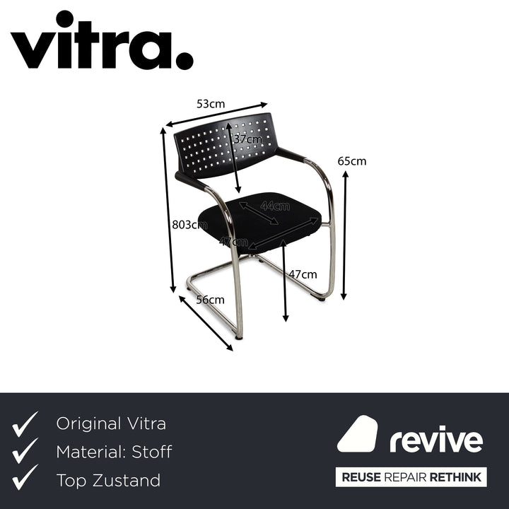 6er Garnitur Vitra Visavis Stoff Stuhl Schwarz