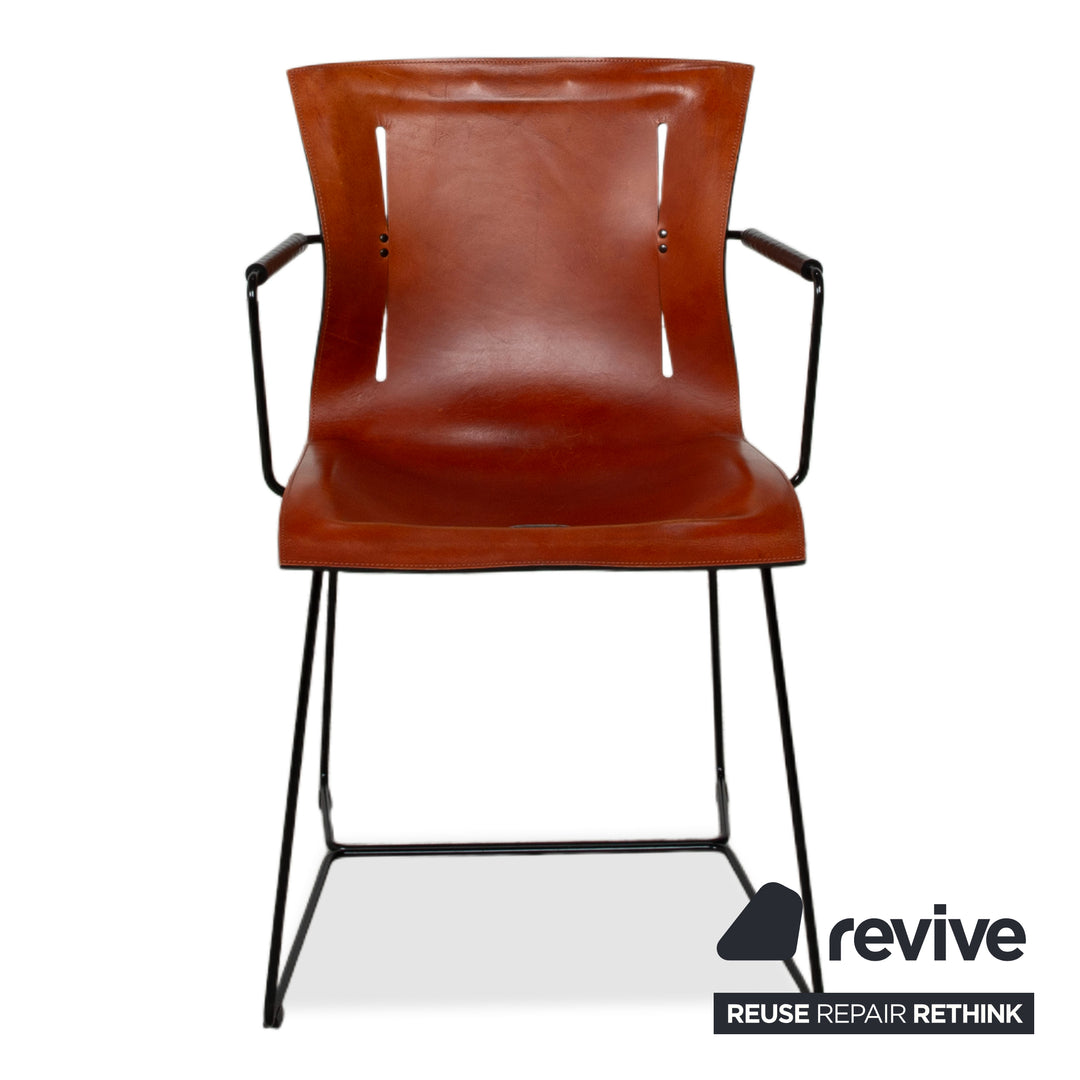 Set of 6 Walter Knoll Cuoio Leather Chairs Brown Red Chestnut