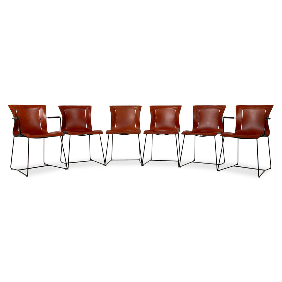 Garniture de 6 chaises Walter Knoll Cuoio en cuir marron rouge châtaigne