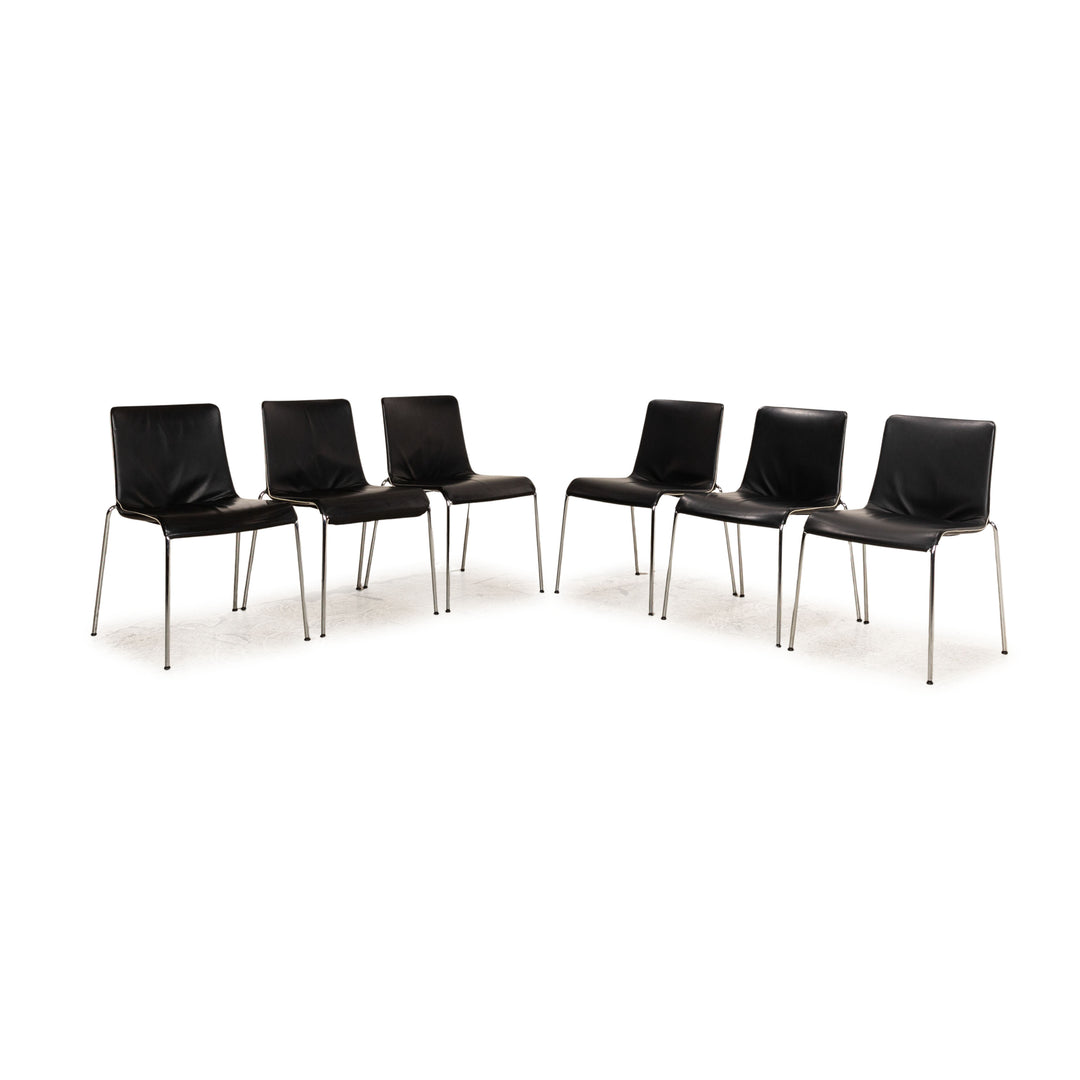 Set of 6 Walter Knoll Liz Leather Chairs Black Dining Room