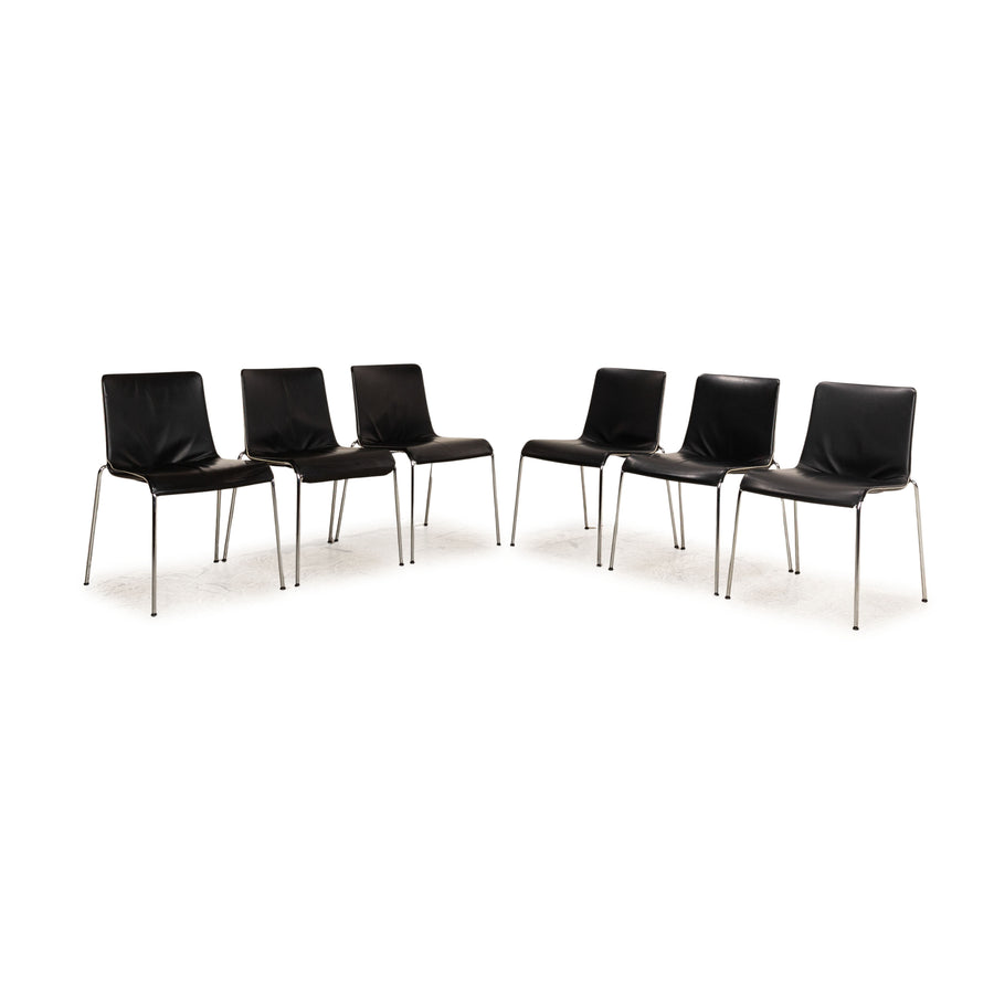 Lot de 6 chaises en cuir Walter Knoll Liz noir salle à manger