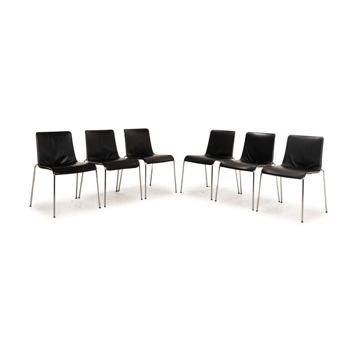Set med 6 stolar Walter Knoll Liz läder svart matsal