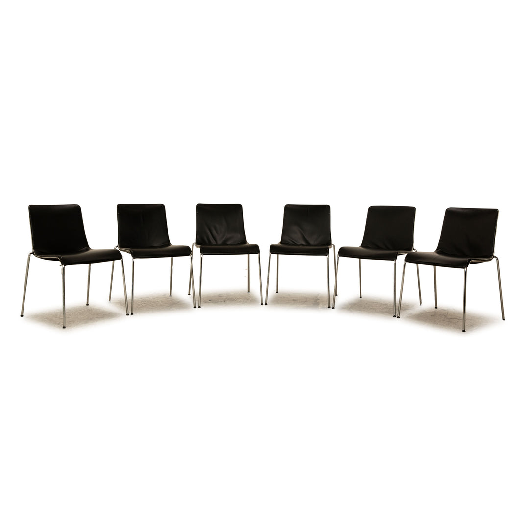 Lot de 6 chaises en cuir Walter Knoll Liz noir salle à manger