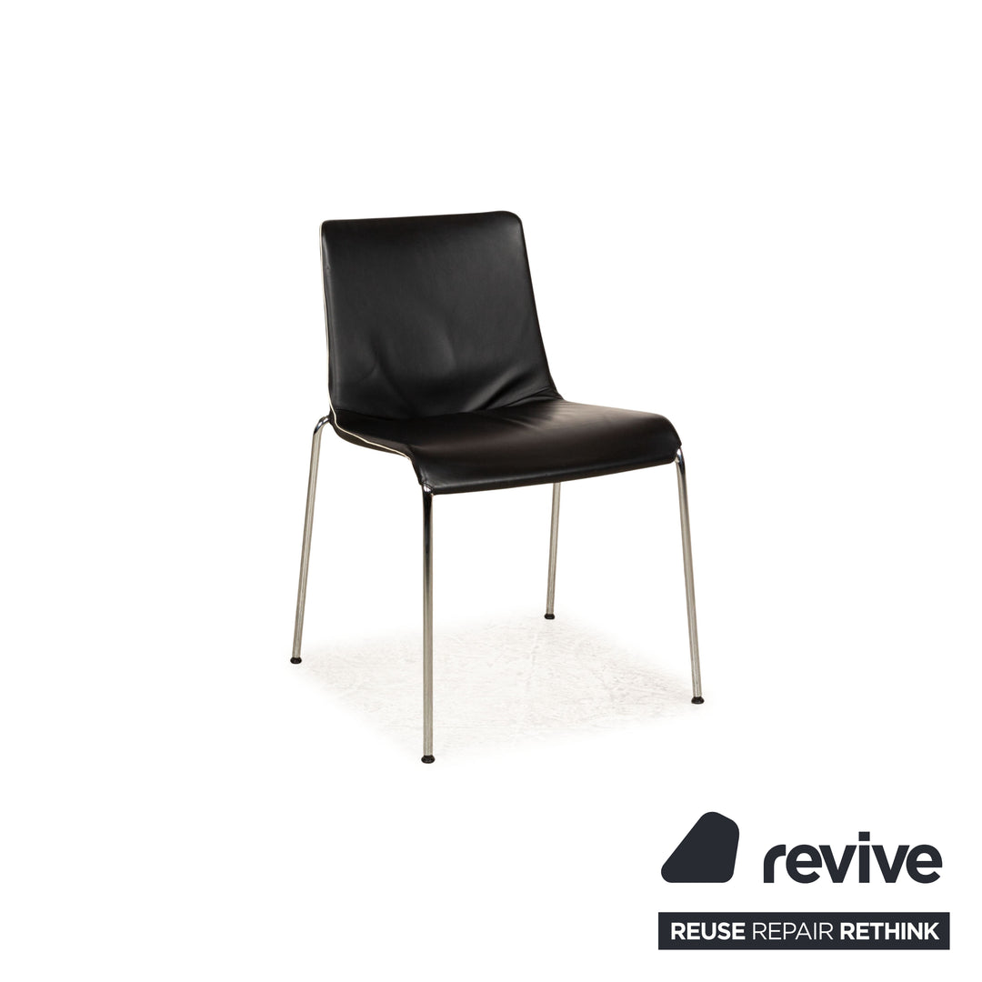 6-delige set Walter Knoll Liz lederen stoelen zwart eetkamer