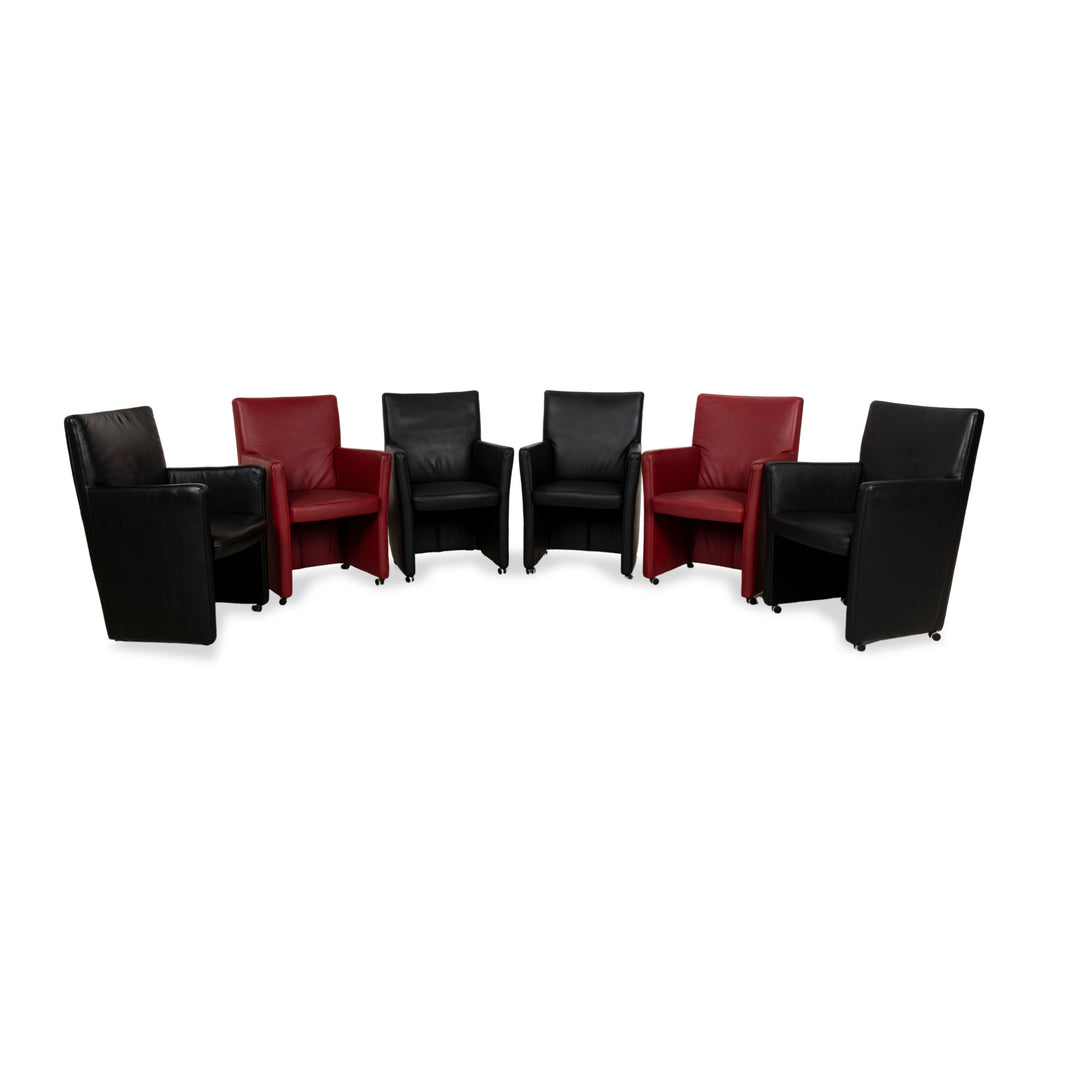 Lot de 6 chaises en cuir Willi Schillig noir rouge salle à manger