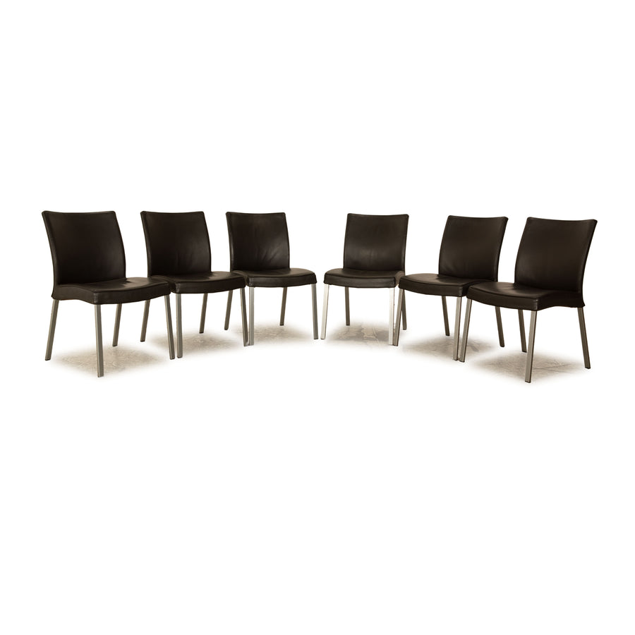 Set of 6 Wittmann Times leather chairs dark brown dining room