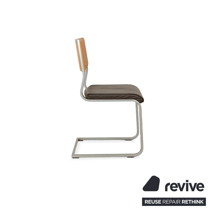 Set of 6 Wöstmann leather chairs brown core beech cantilever