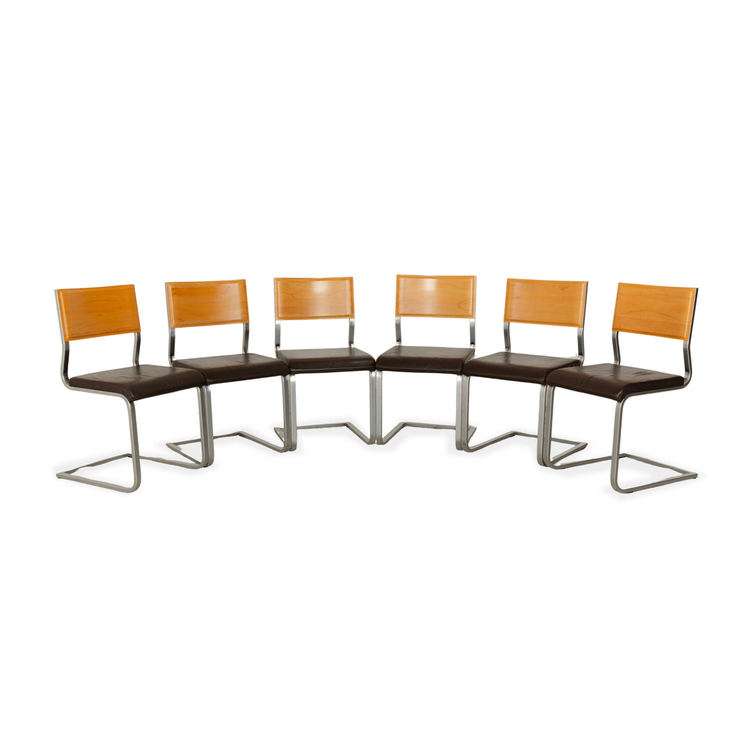 Set of 6 Wöstmann leather chairs brown core beech cantilever
