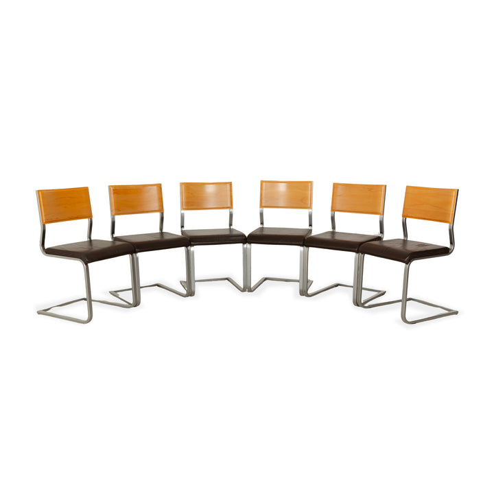 Set of 6 Wöstmann leather chairs brown core beech cantilever