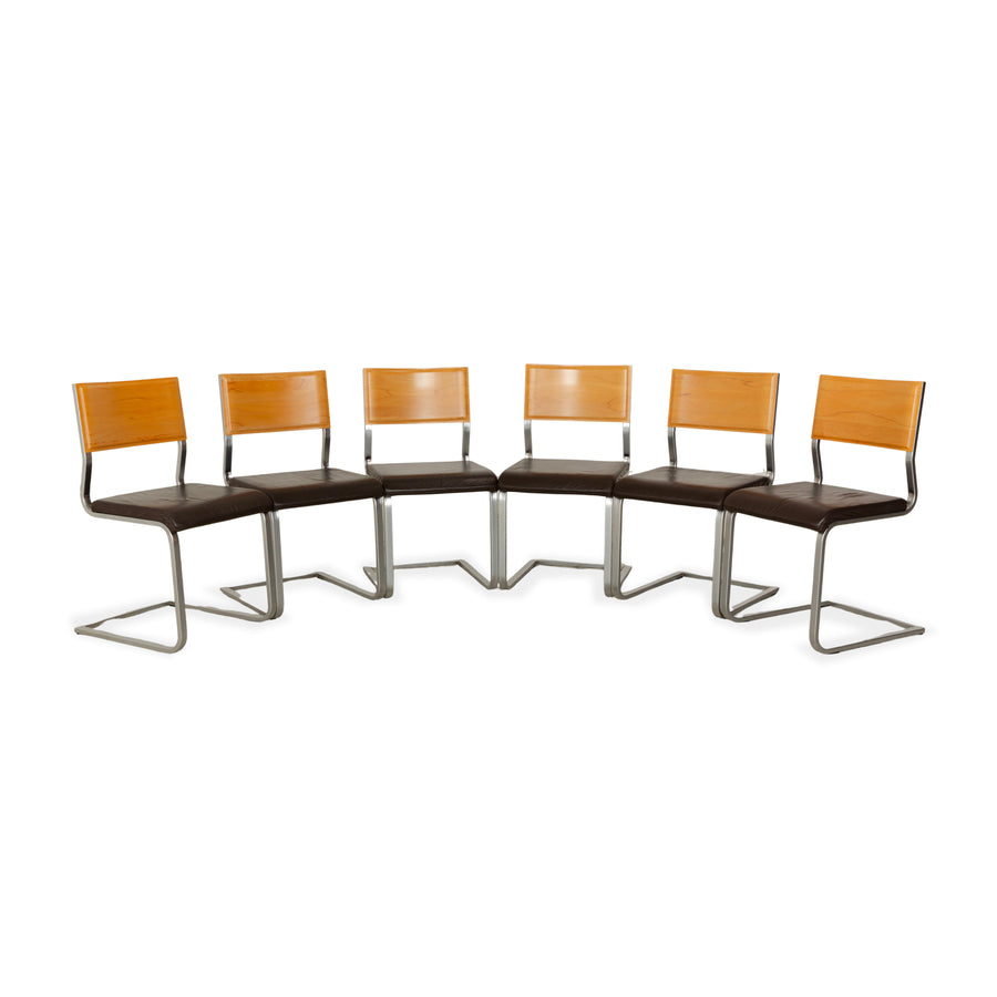 Set of 6 Wöstmann leather chairs brown core beech cantilever