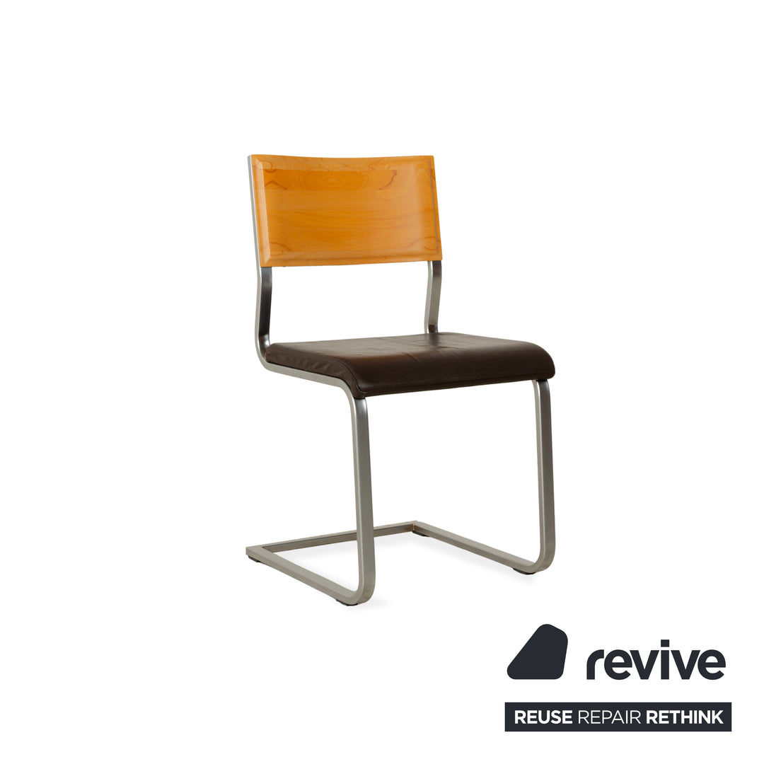 Set of 6 Wöstmann leather chairs brown core beech cantilever