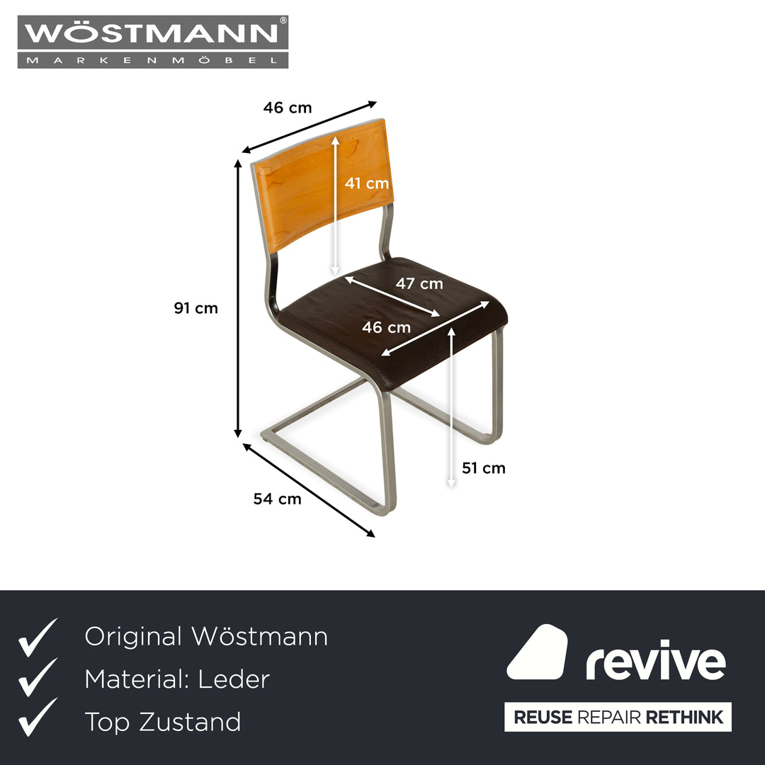 Set of 6 Wöstmann leather chairs brown core beech cantilever