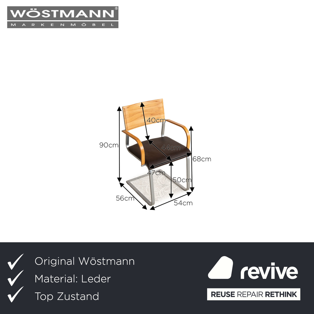 Lot de 6 chaises cantilever Wöstmann en cuir âme marron hêtre salle à manger