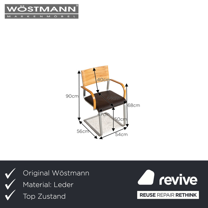 Lot de 6 chaises cantilever Wöstmann en cuir âme marron hêtre salle à manger