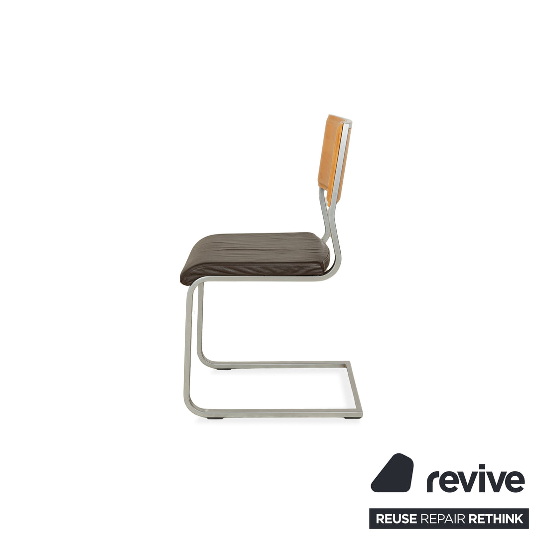 Set of 6 Wöstmann leather chairs brown core beech cantilever