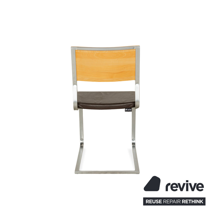 Set of 6 Wöstmann leather chairs brown core beech cantilever