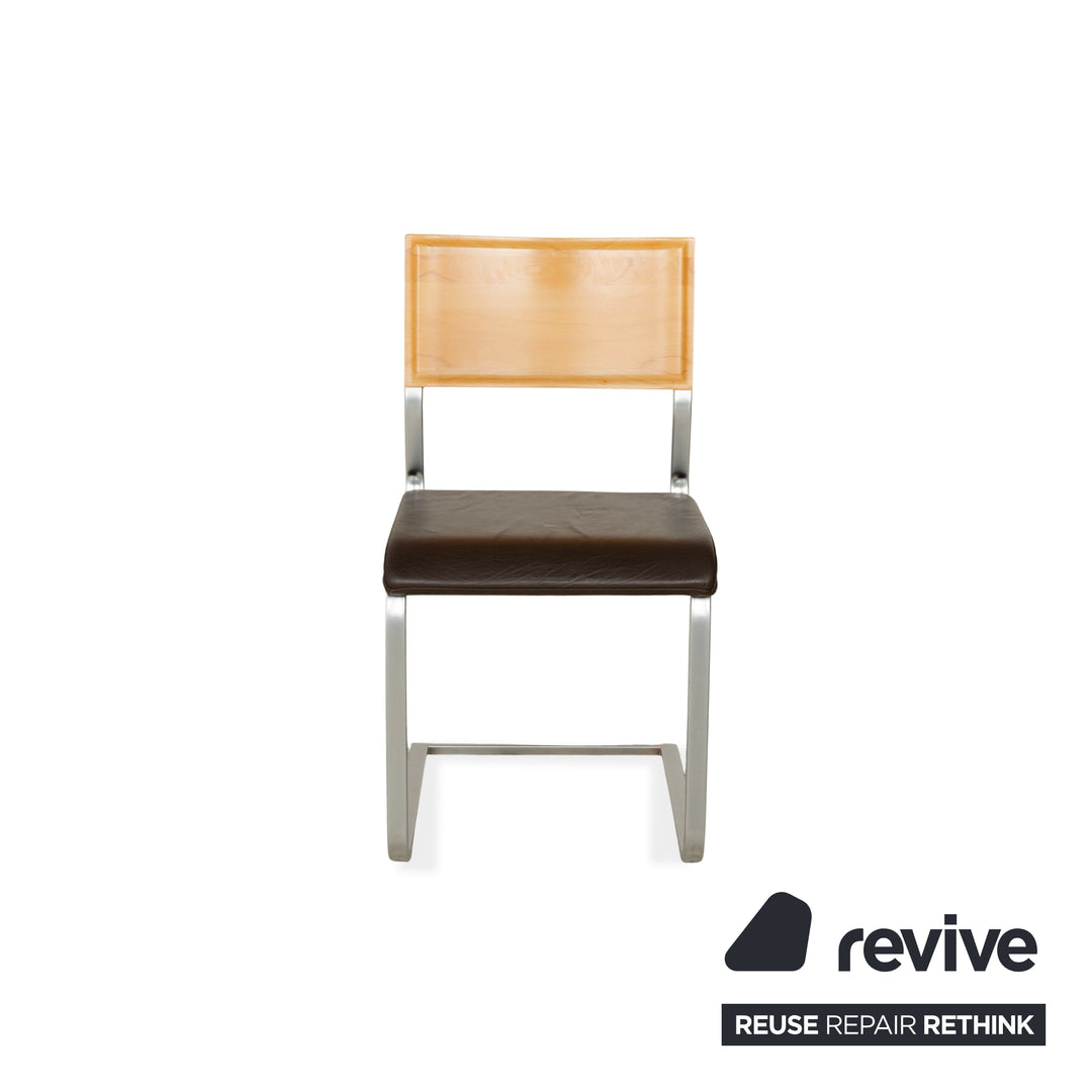 Set of 6 Wöstmann leather chairs brown core beech cantilever