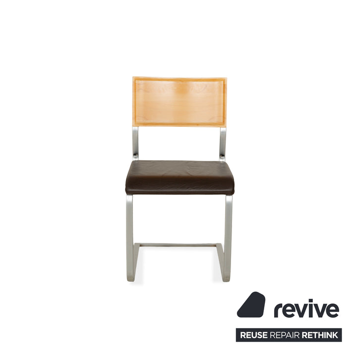 Set of 6 Wöstmann leather chairs brown core beech cantilever